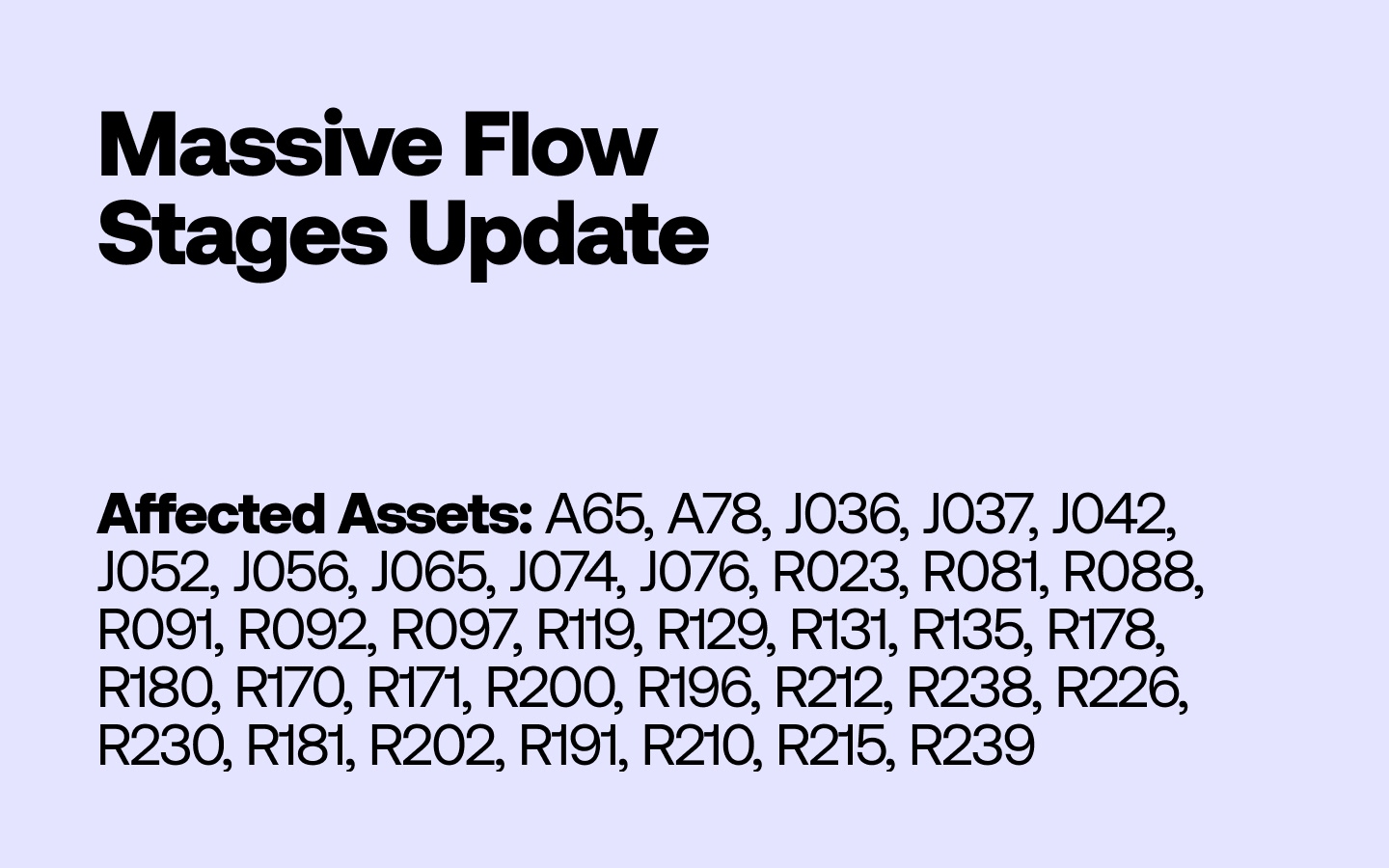 Stage Updates – 36 Assets